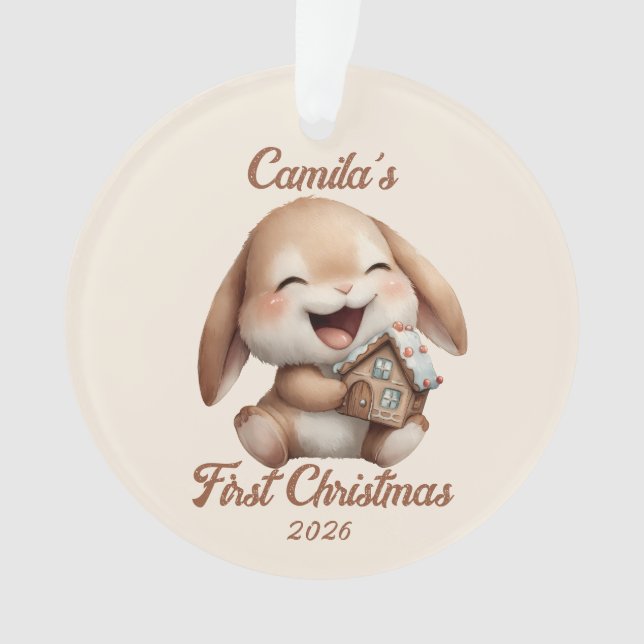 Personalized Baby’s First Christmas Bunny Ornament (Front)