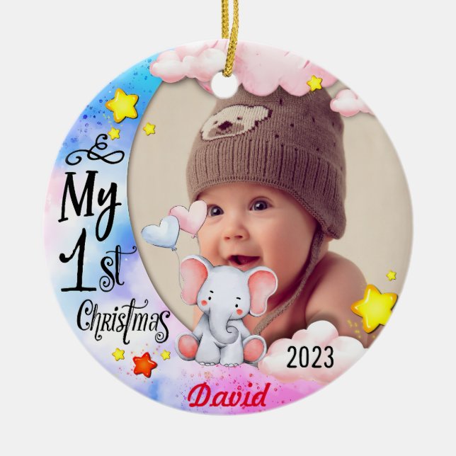Personalized Baby’s First Christmas Photo Ornament (Front)