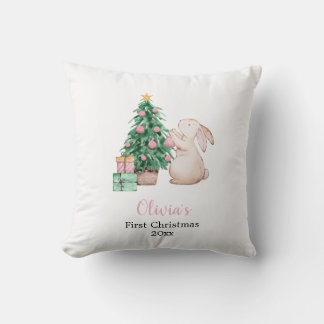 Personalized Baby’s First Christmas rabbit theme  Throw Pillow