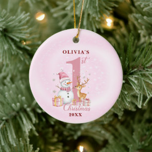 Personalized Baby’s First Christmas Snowman Ceramic Ornament