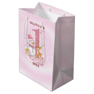 Personalized Baby’s First Christmas Snowman Medium Gift Bag