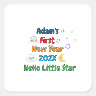 Personalized Baby’s First New Year – Cute Design P Square Sticker