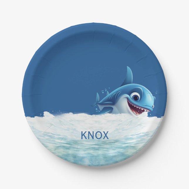 Personalized Baby Shark Birthday Party Paper Plate (Front)