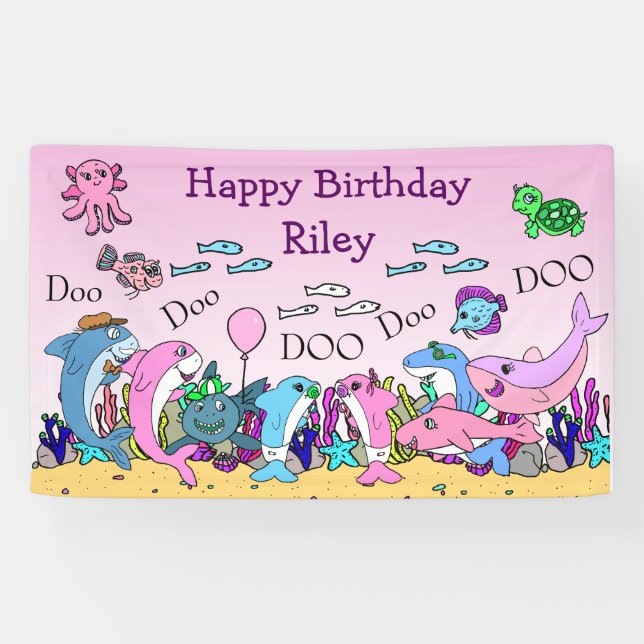 Personalized  Baby Shark Family Birthday Party Banner (Horizontal)
