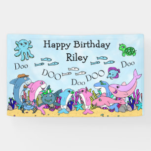 Personalized Baby Shark Family Birthday Party Banner