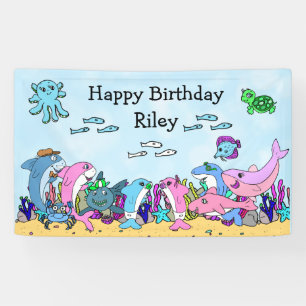 Personalized Baby Shark Family Birthday Party Banner