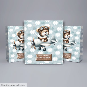 Personalized Baby Shower Bag With Blue Bear Pilot