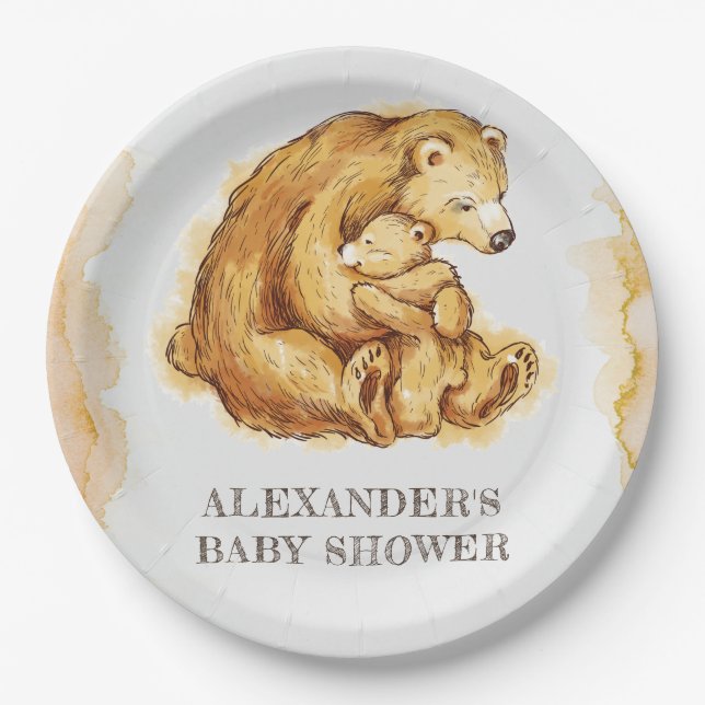 Personalized Baby Shower Bear Paper Plate (Front)