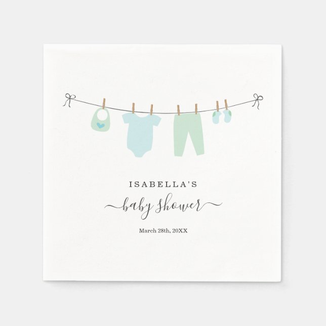 Personalized Baby Shower Boy's Blue & Green Napkin (Front)