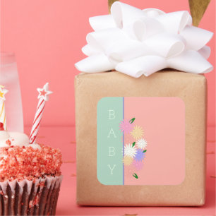 Personalized Baby Shower Colourful Daisy Floral Ar Square Sticker