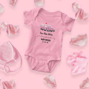 Personalized Baby Shower Cute Pink Hello Heart Bodysuit