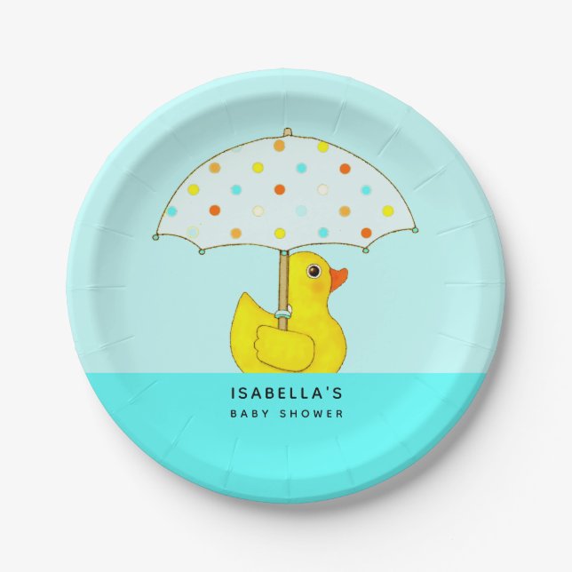 Personalized Baby Shower Duckling with Umbrella Paper Plate (Front)