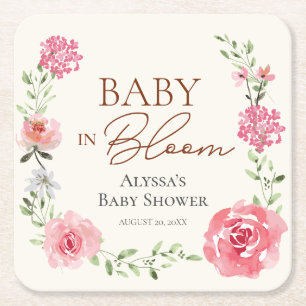 Personalized Baby shower favour Baby in bloom Square Paper Coaster