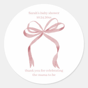 Personalized Baby Shower Favour Stickers Pink Bow