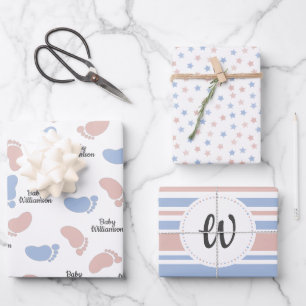 Personalized Baby Shower Gender Reveal Monogram Wrapping Paper Sheet