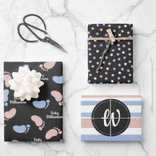 Personalized Baby Shower Gender Reveal Monogram Wrapping Paper Sheet