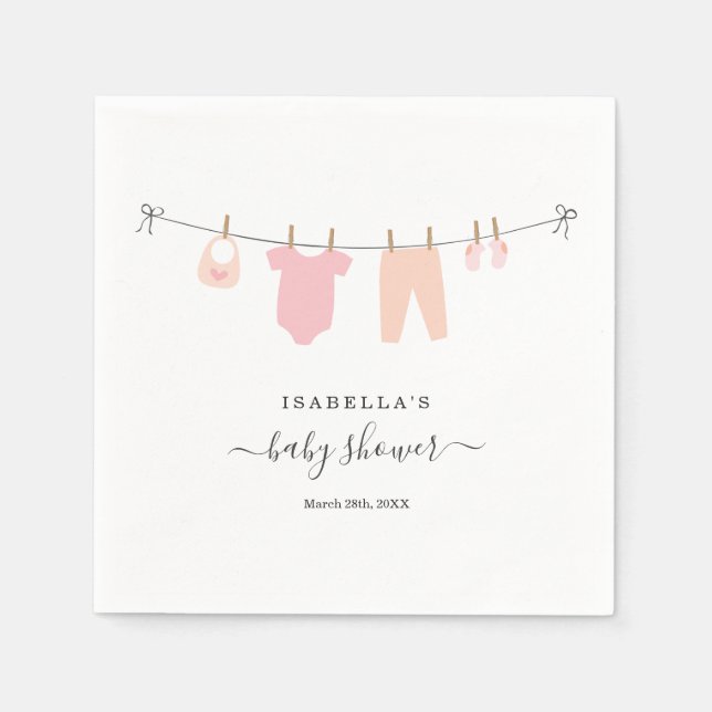 Personalized Baby Shower Girl's Pink & Coral Napkin (Front)