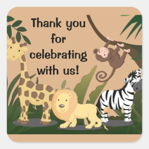 Personalized Baby Shower Invites, Jungle Animals Square Sticker