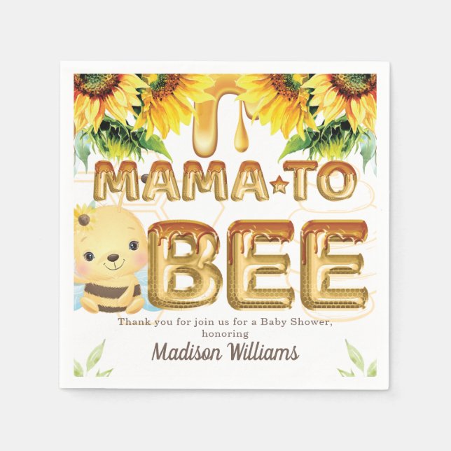 Personalized Baby Shower Mama to Bee Honey Bee Napkin (Front)