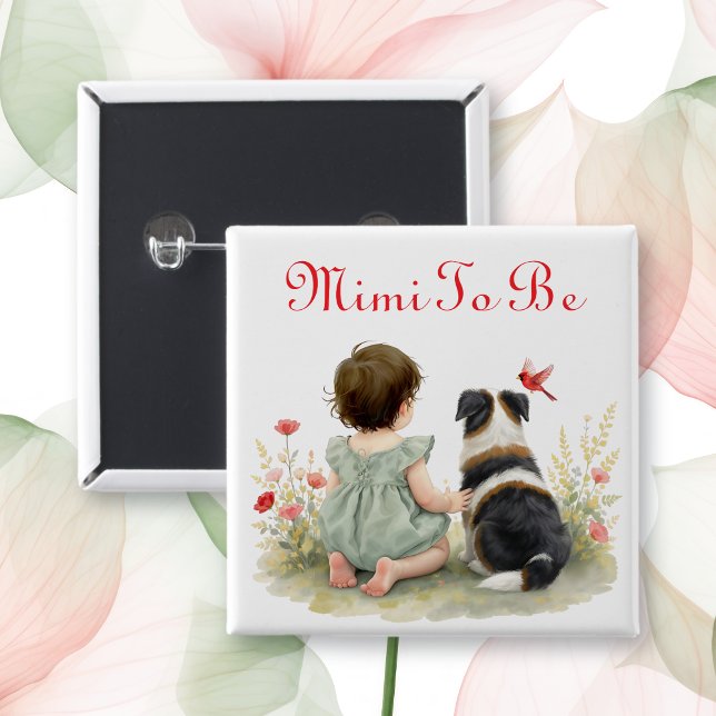 Personalized Baby Shower | Mimi To Be 2 Inch Square Button (Creator Uploaded)