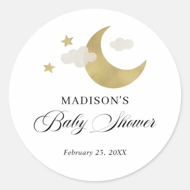 Personalized | Baby Shower Moon Stars Clouds Classic Round Sticker (Front)