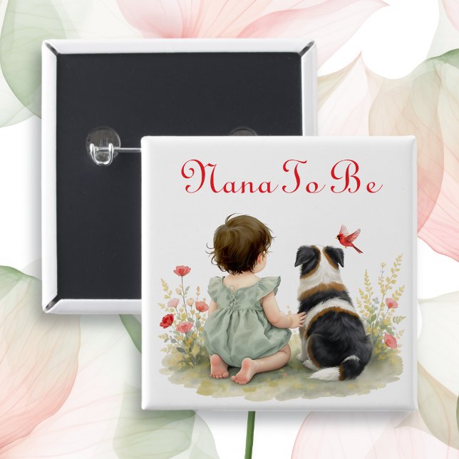 Personalized Baby Shower | Nana To Be 2 Inch Square Button (Creator Uploaded)