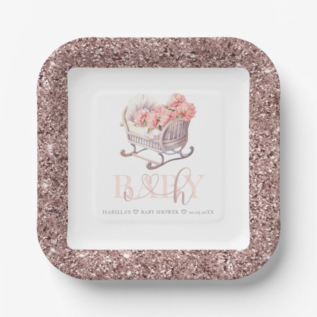 Personalized Baby Shower pastel Baby Basket Paper Plate (Front)
