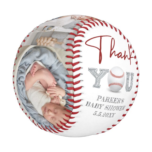 Personalized Baby Shower Photo Thank you Favour Baseball (Angled)