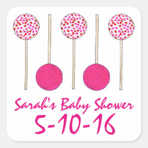Personalized Baby Shower Pink Cake Pop Stickers