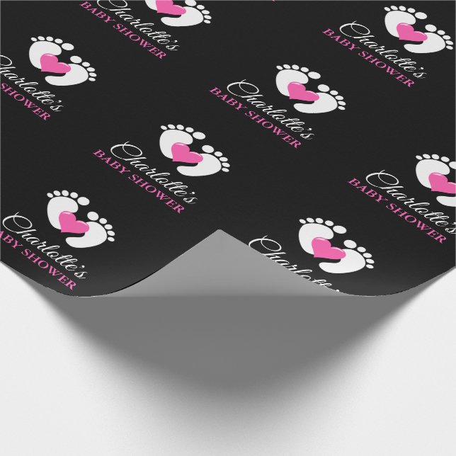 Personalized BABY SHOWER Pink Feet Heart GIRL Wrapping Paper (Corner)