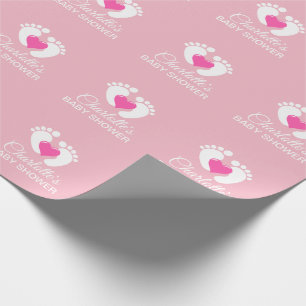 Personalized BABY SHOWER Pink Feet Heart GIRL Wrapping Paper