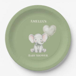 Personalized Baby Shower Plate with Cute Elephant