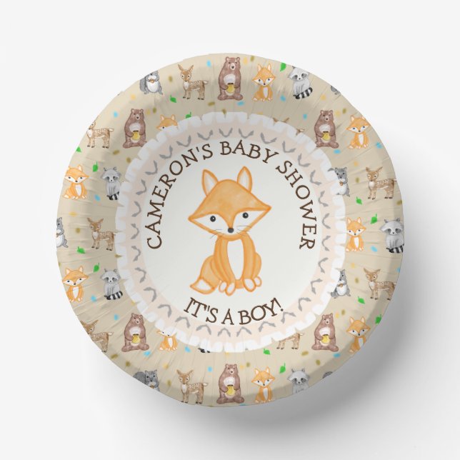 Personalized Baby Shower Plates Woodland Themed (Front)