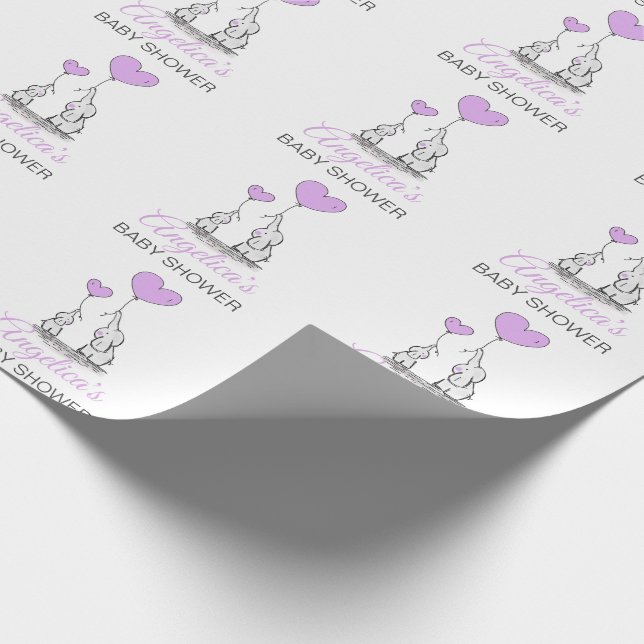 Personalized BABY SHOWER Purple Elephant GIRL Wrapping Paper (Corner)