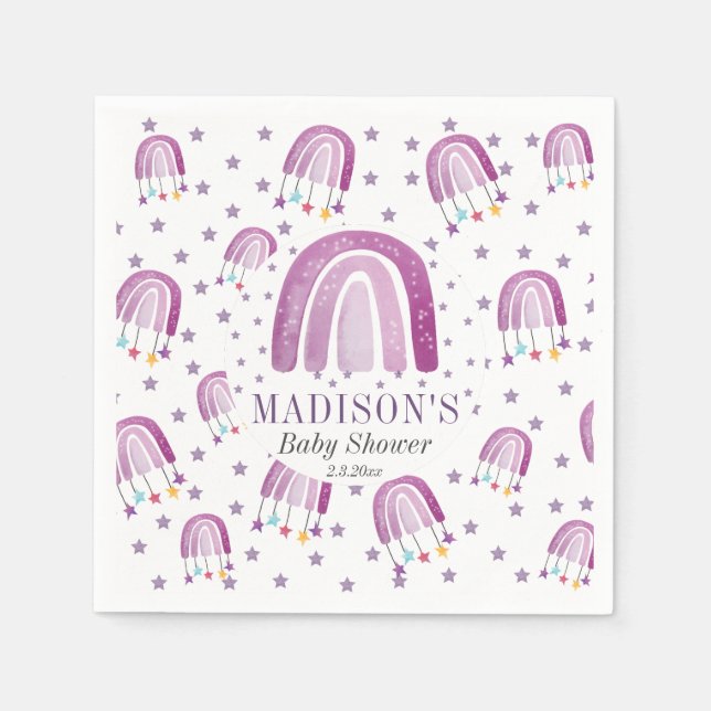 Personalized Baby Shower Purple Rainbow Napkin (Front)