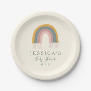 Personalized Baby Shower Soft Boho Rainbow Pastel Paper Plate