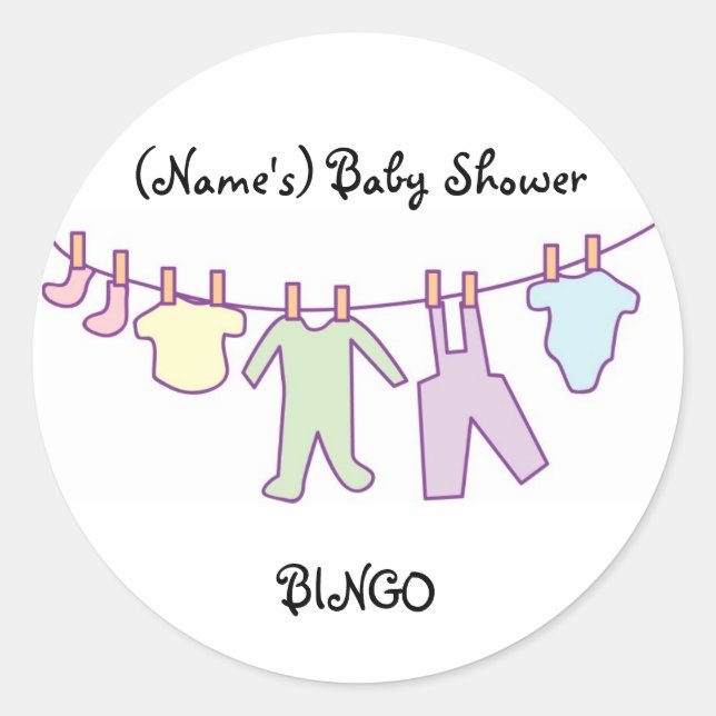 Personalized Baby Shower Sticker-Clothesline Classic Round Sticker (Front)
