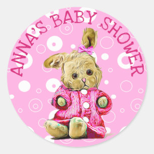Personalized Baby Shower Stickers Pink Bunny