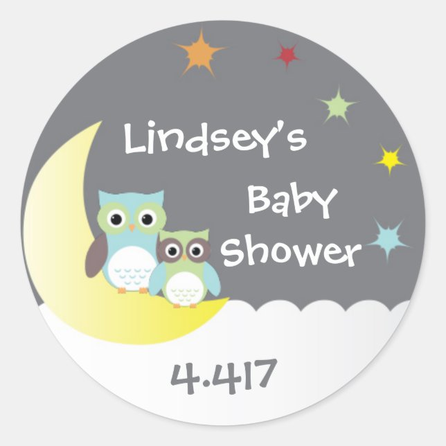 Personalized Baby Shower Stickers with Owls (Front)