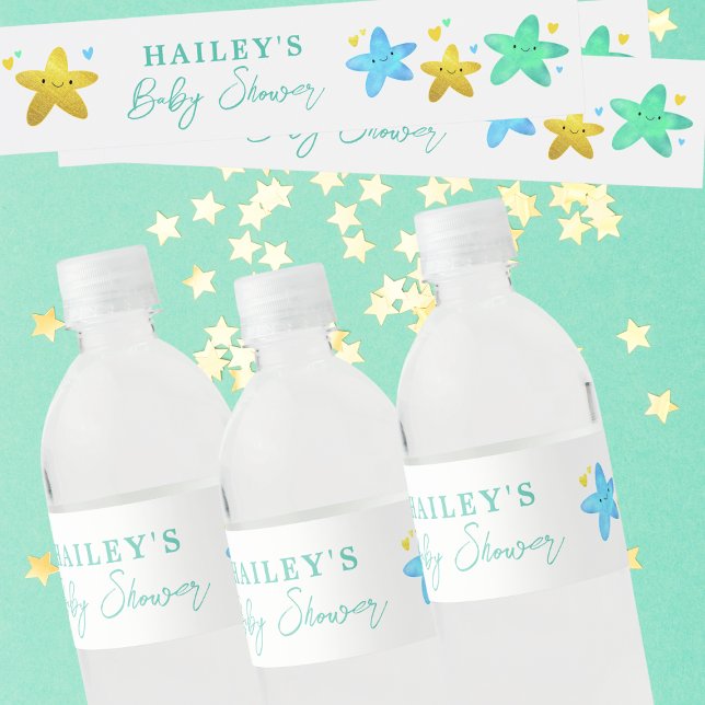 Personalized Baby Shower Twinkle Little Star Water Bottle Label (Creator Uploaded)