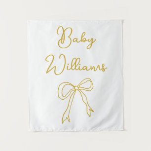Personalized Baby Shower White & Gold Photo Booth Tapestry