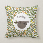 Personalized Baby Sloth Autumn Greenery Pillow<br><div class="desc">A pillow featuring a woodland themed design with an illustration of a baby sloth hanging from a tree branch surrounded by  greenery.    Personalize the name.</div>