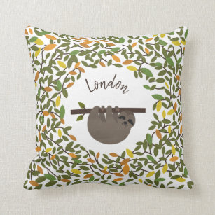 Personalized Baby Sloth Autumn Greenery Pillow