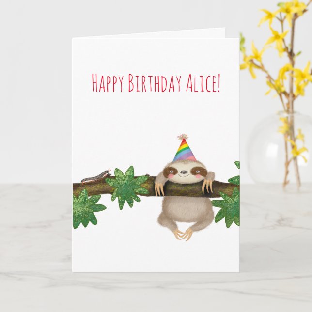 Personalized baby sloth birthday card (Yellow Flower)