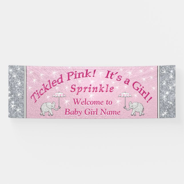 Personalized Baby Sprinkle Banner, Pink and White Banner (Horizontal)