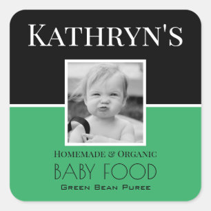 Personalized Baby Square Photo w/Pic Green Label