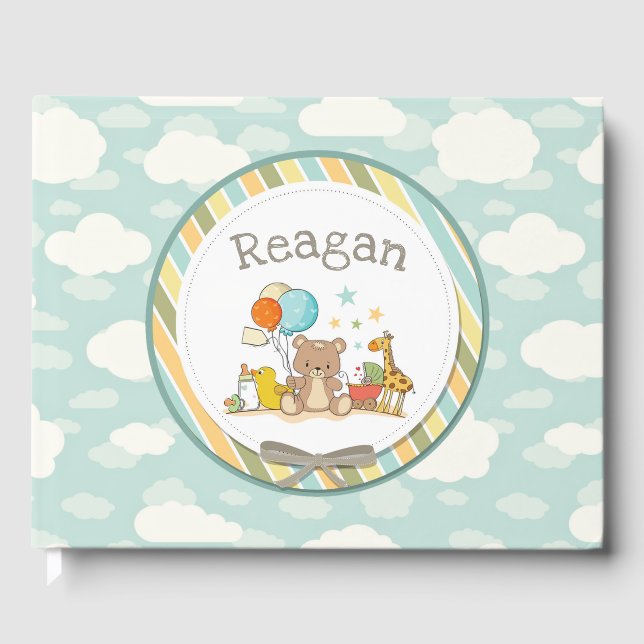 Personalized Baby Teddy Bear Giraffe Rubber Ducky Guest Book (Front)