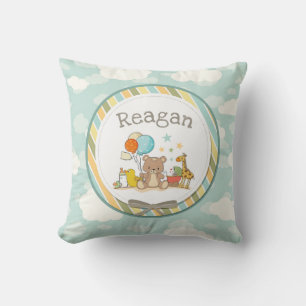 Personalized Baby Teddy Bear Giraffe Rubber Ducky Throw Pillow