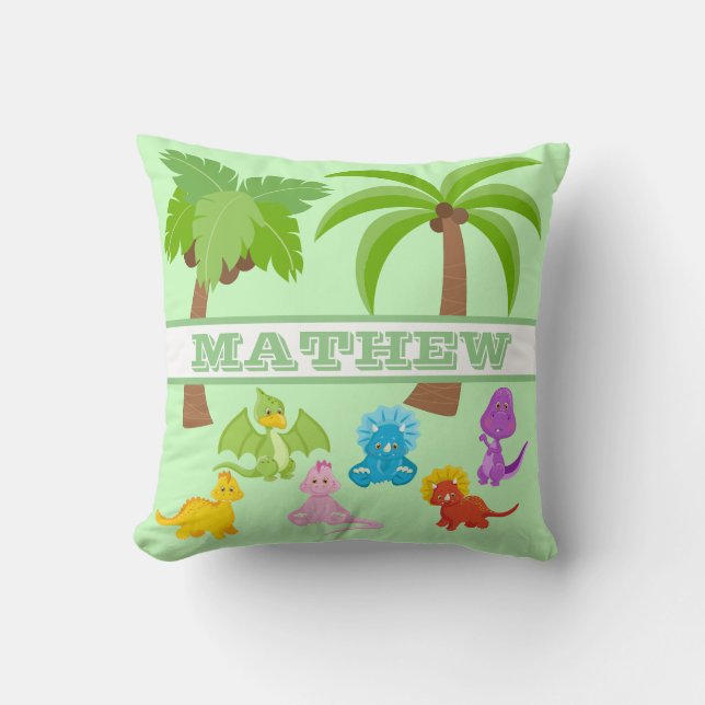 Personalized Baby Triceratops & Friends Throw Pillow (Front)