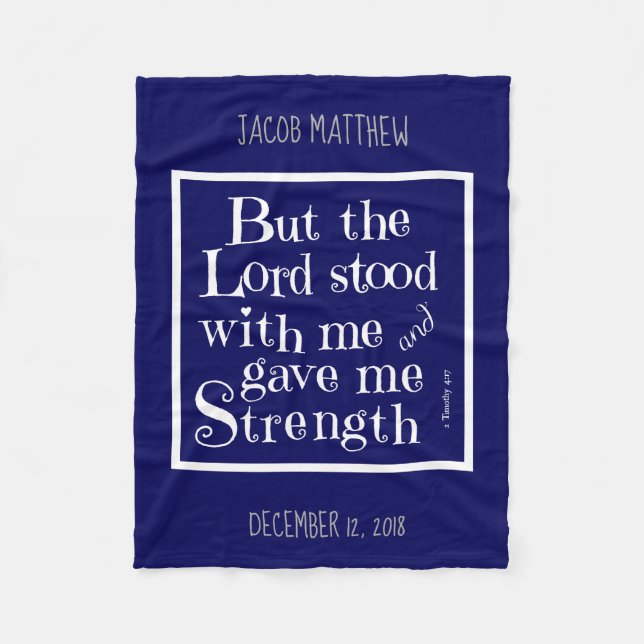 Personalized Baby, Verse from Timothy, navy blue Fleece Blanket (Front)